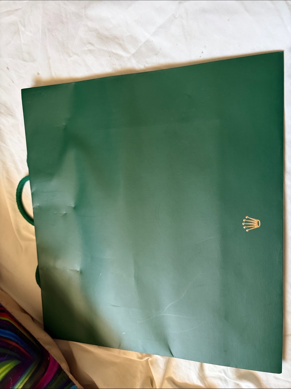 Rolex Dark Green Paper Tote with Gold Crown